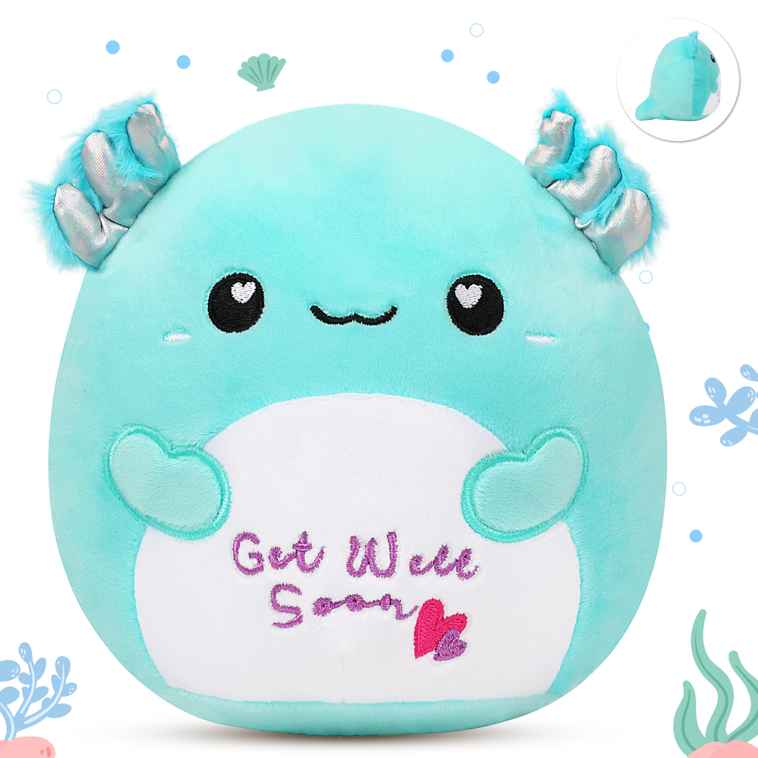 Easfan Get Well Soon Axolotl Plush Pillow Soft Cute Salamander Plush Eel Better For Women Men Get Well Soon Gifts For Kids Patie